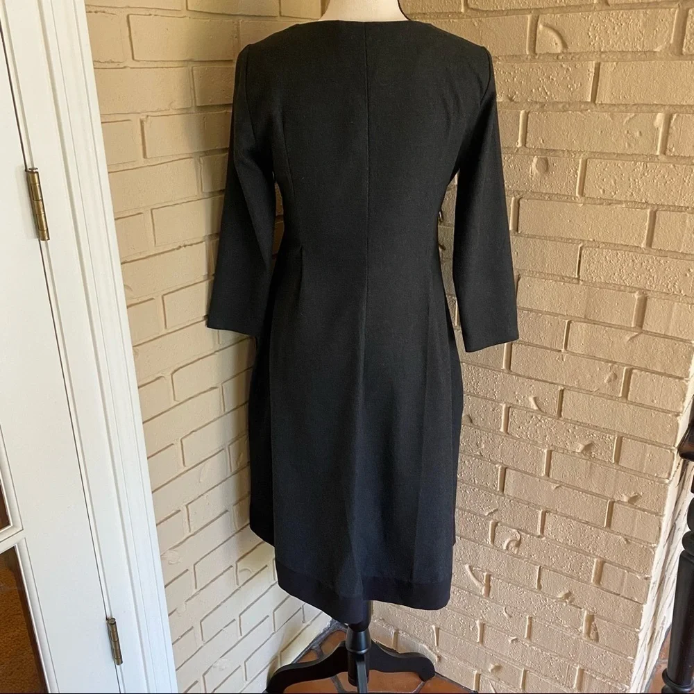 Vipart Black Mixed Media Pleated 3/4 Sleeve Dress Pockets France 36 US Small (6) - Picture 6 of 10